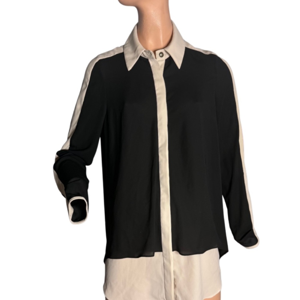 Joseph Ribkoff Long Sleeve Blouse Size 8 in Two-Tone Black and Cream - Picture 3 of 9